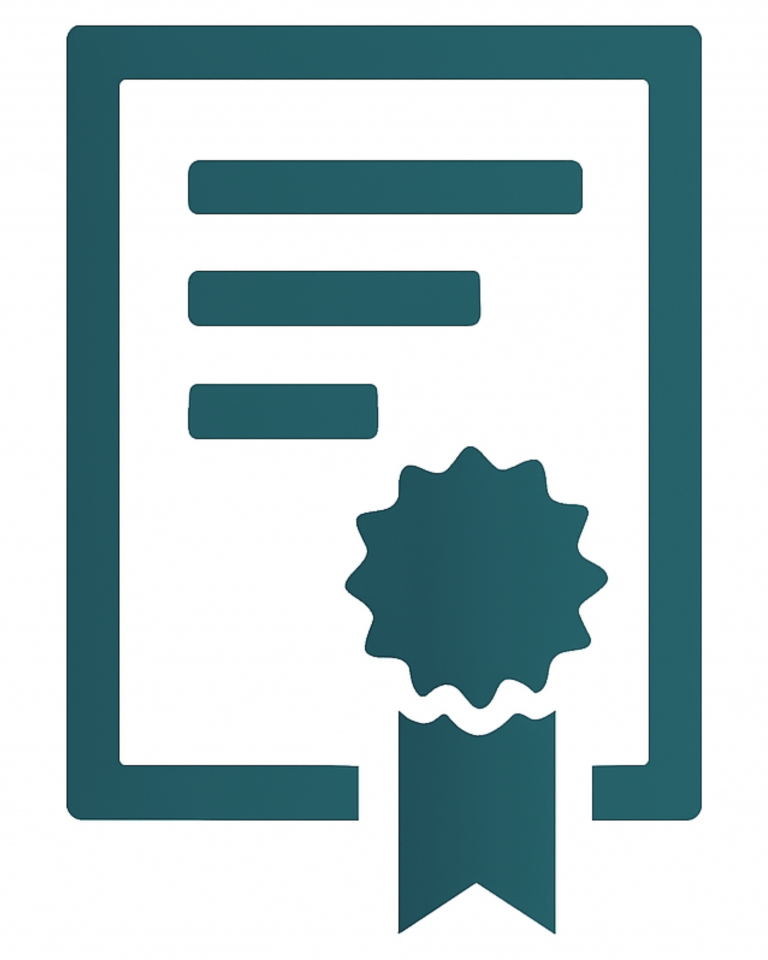 Zertifikat in deep green mit weißem Hintergrund.