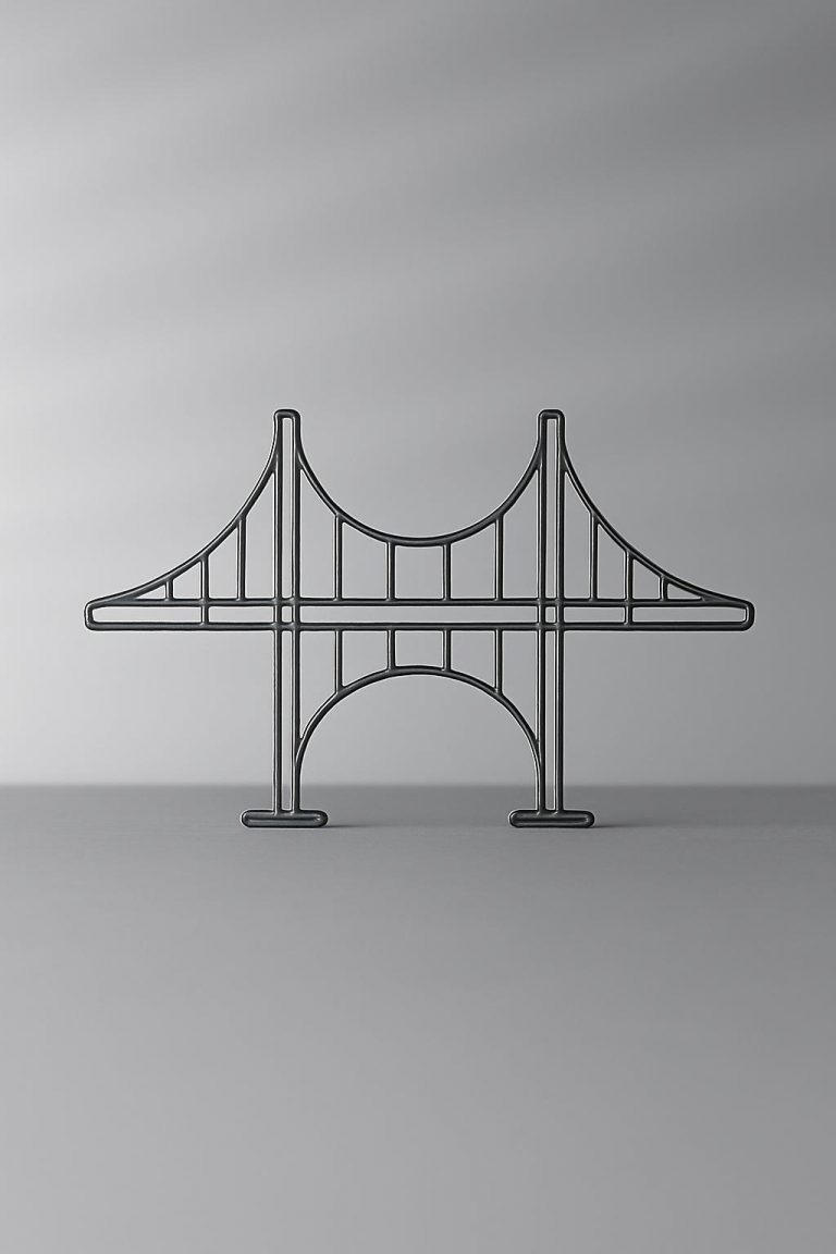 Im Vordergrund ist eine Brücke aus Draht. Der Hintergrund ist gräulich verwaschen.