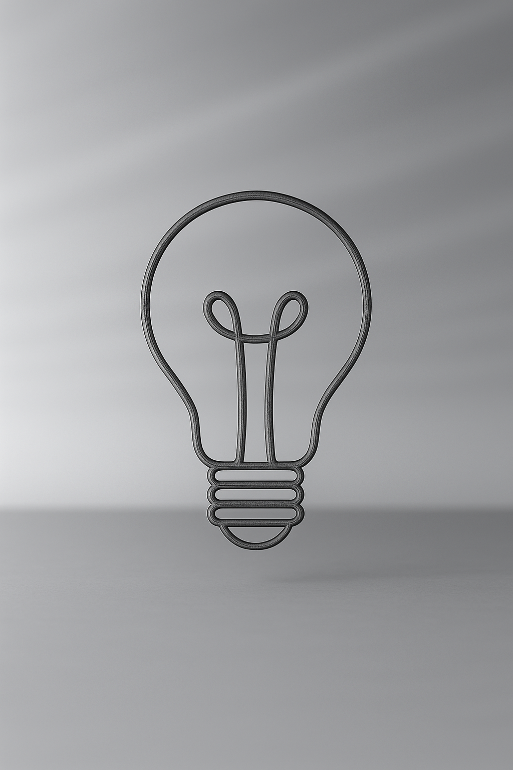Im Vordergrund steht eine Glühbirne aus Draht. Der Hintergrund ist gräulich verwaschen.