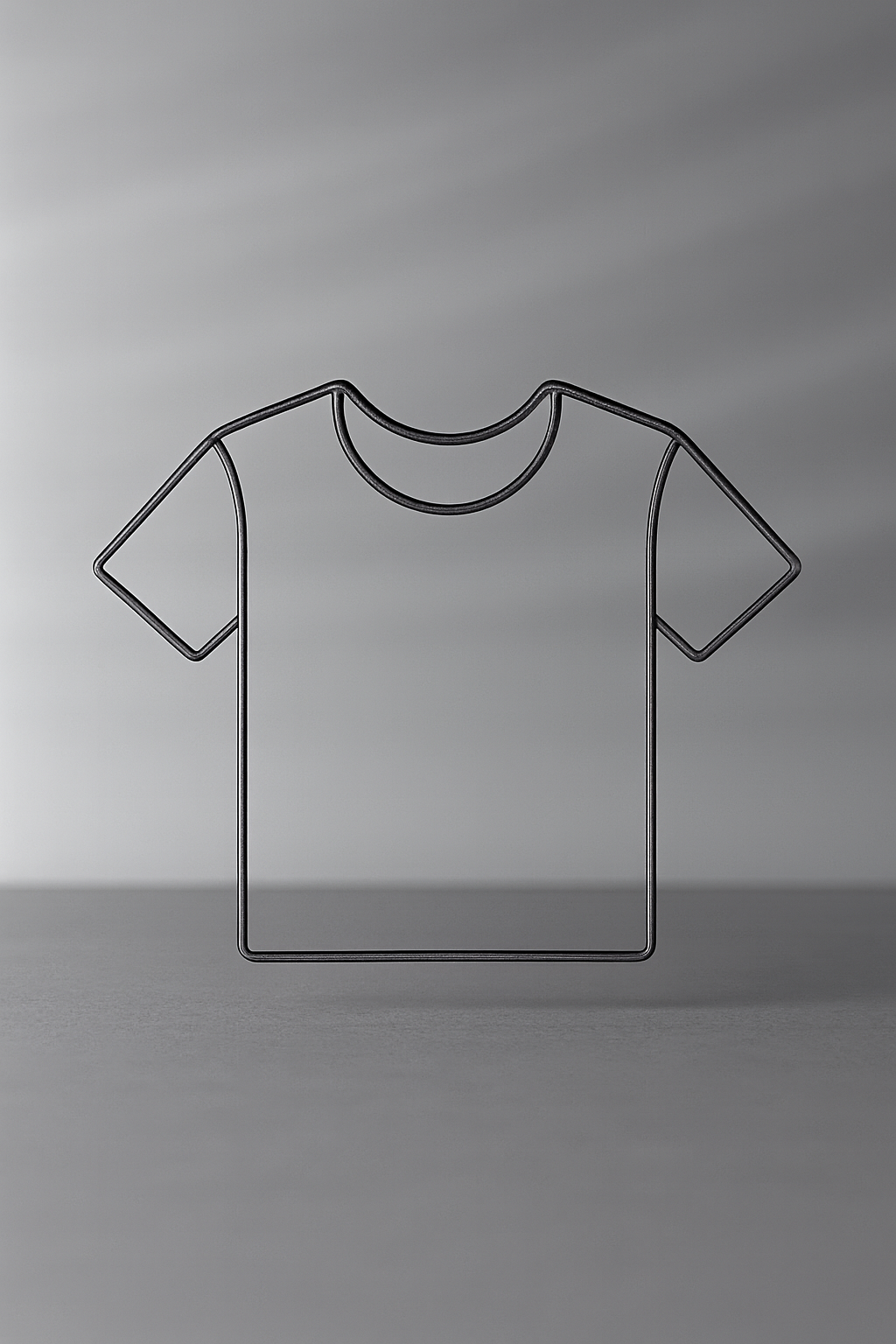 Im Vordergrund ist ein T-Shirt aus Draht. Der Hintergrund ist gräulich verwaschen.