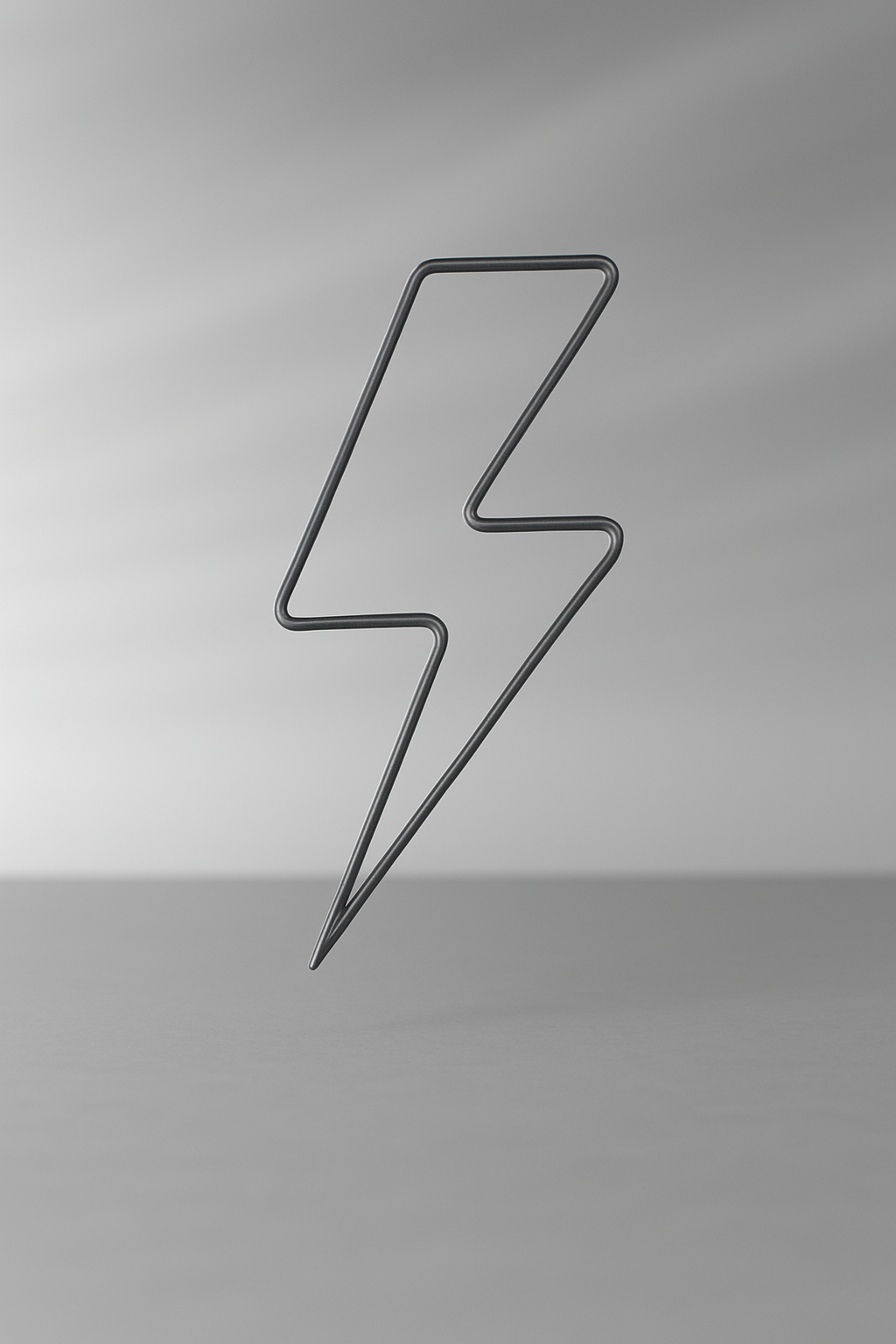 Im Vordergrund ist ein Blitz aus Draht. Der Hintergrund ist gräulich verwaschen.